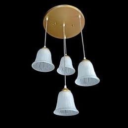 Pendente in bronzo con quattro luci, paralume in vetro, modello europeo retrò classico