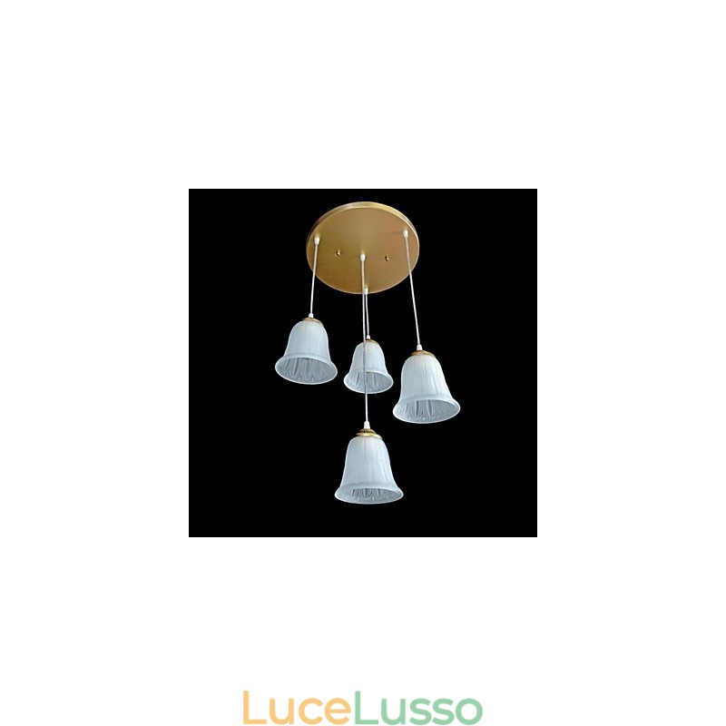 Pendente in bronzo con quattro luci, paralume in vetro, modello europeo retrò classico