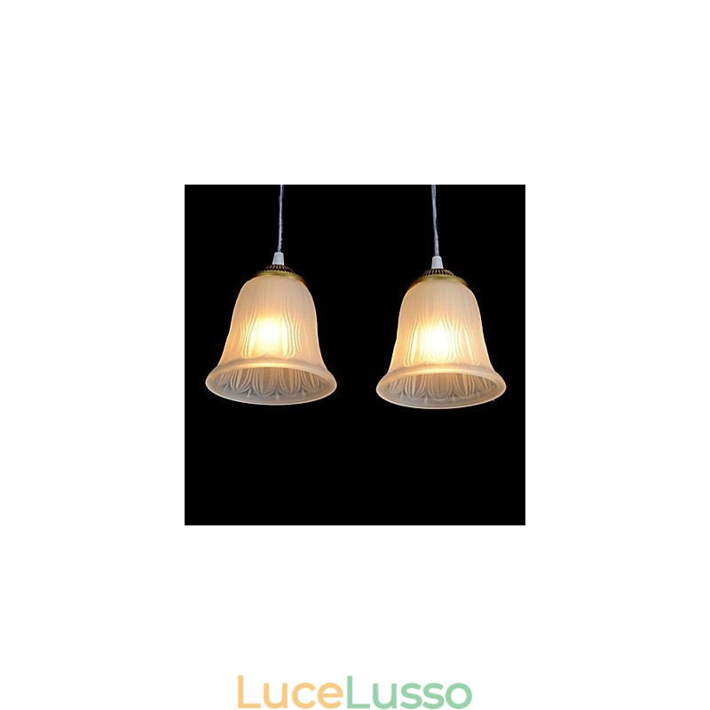 Pendente in bronzo con quattro luci, paralume in vetro, modello europeo retrò classico