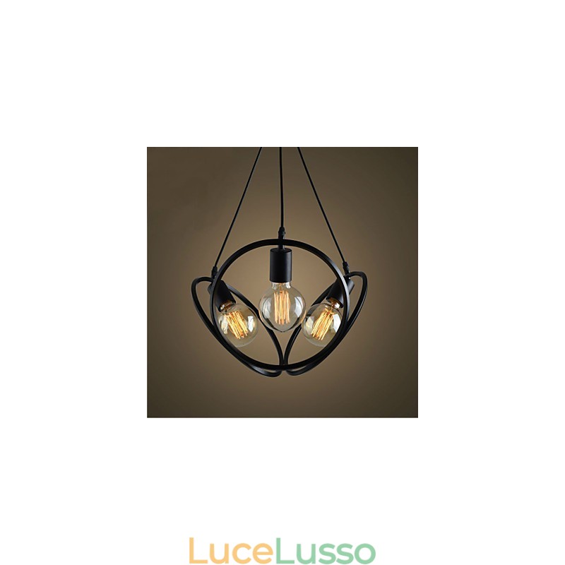 Lampadario a sospensione a 3 luci, tradizionale, classico, retrò, in metallo