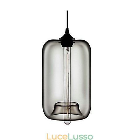 Lampada a sospensione in vetro trasparente da 70 W con design a bolle nere Lampada a sospensione in vetro trasparente da 70 W con design a bolle nere