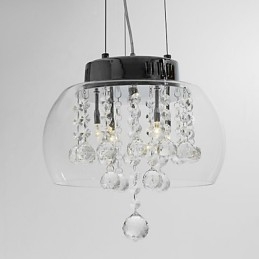 Lampada a sospensione artistica in cristallo a 4 luci con paralume in vetro