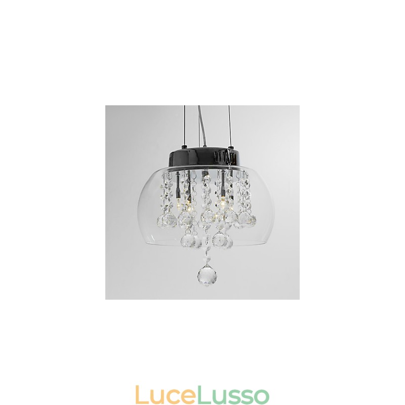 Lampada a sospensione artistica in cristallo a 4 luci con paralume in vetro