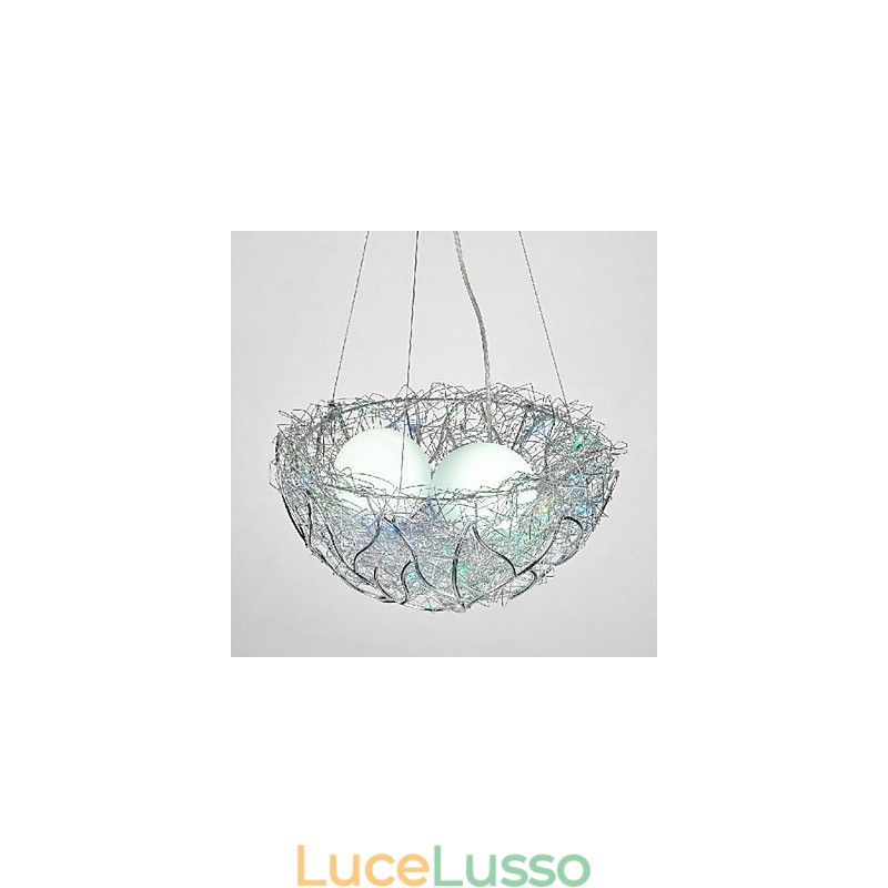 Lampada a sospensione moderna in metallo argentato contemporaneo