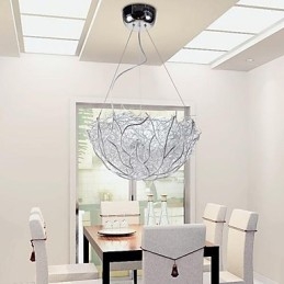 Lampada a sospensione moderna in metallo argentato contemporaneo