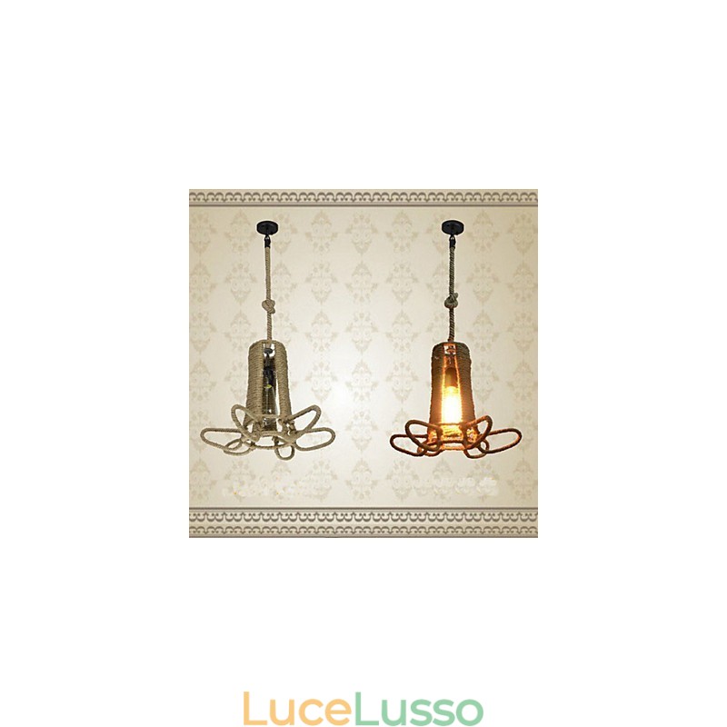 Lampadario in ferro battuto retrò in canapa industriale rurale di tipo nordamericano