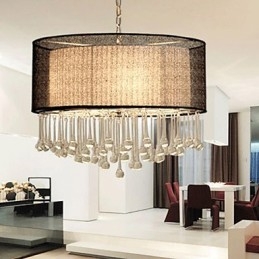 Lampadario contemporaneo in cristallo a 4 luci con paralume nero