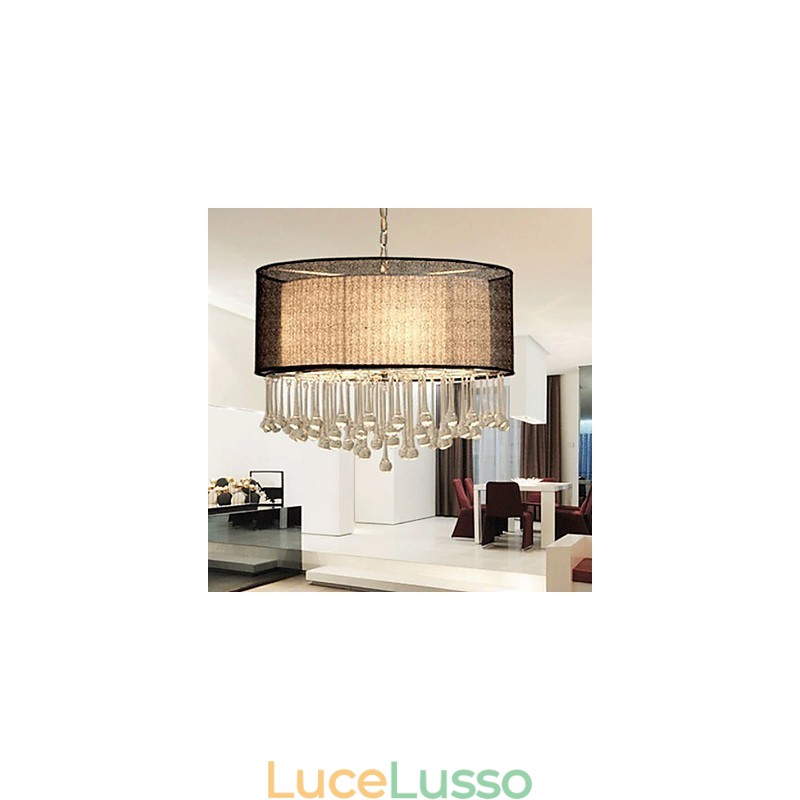 Lampadario contemporaneo in cristallo a 4 luci con paralume nero