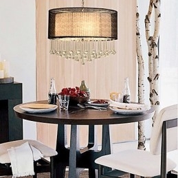 Lampadario contemporaneo in cristallo a 4 luci con paralume nero