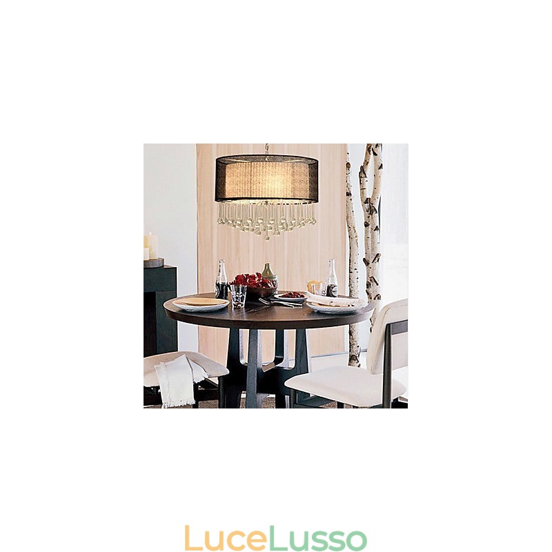 Lampadario contemporaneo in cristallo a 4 luci con paralume nero