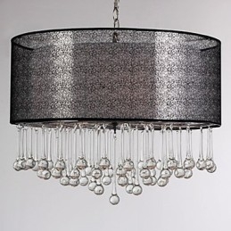 Lampadario contemporaneo in cristallo a 4 luci con paralume nero