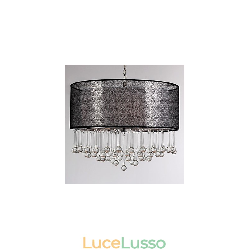 Lampadario contemporaneo in cristallo a 4 luci con paralume nero