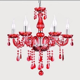 Lampadario Rosso Cristallo Lusso Moderno 6 Luci