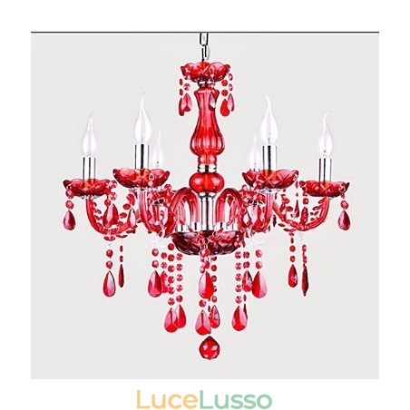 Lampadario Rosso Cristallo Lusso Moderno 6 Luci Lampadario Rosso Cristallo Lusso Moderno 6 Luci