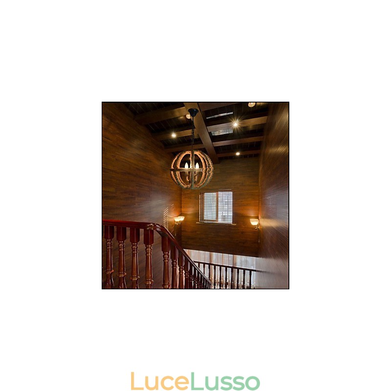 Lampadario in ferro battuto retrò in canapa industriale rurale di tipo nordamericano