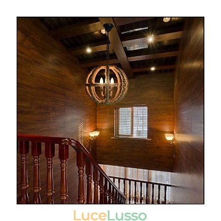 Lampadario in ferro battuto retrò in canapa industriale rurale di tipo nordamericano