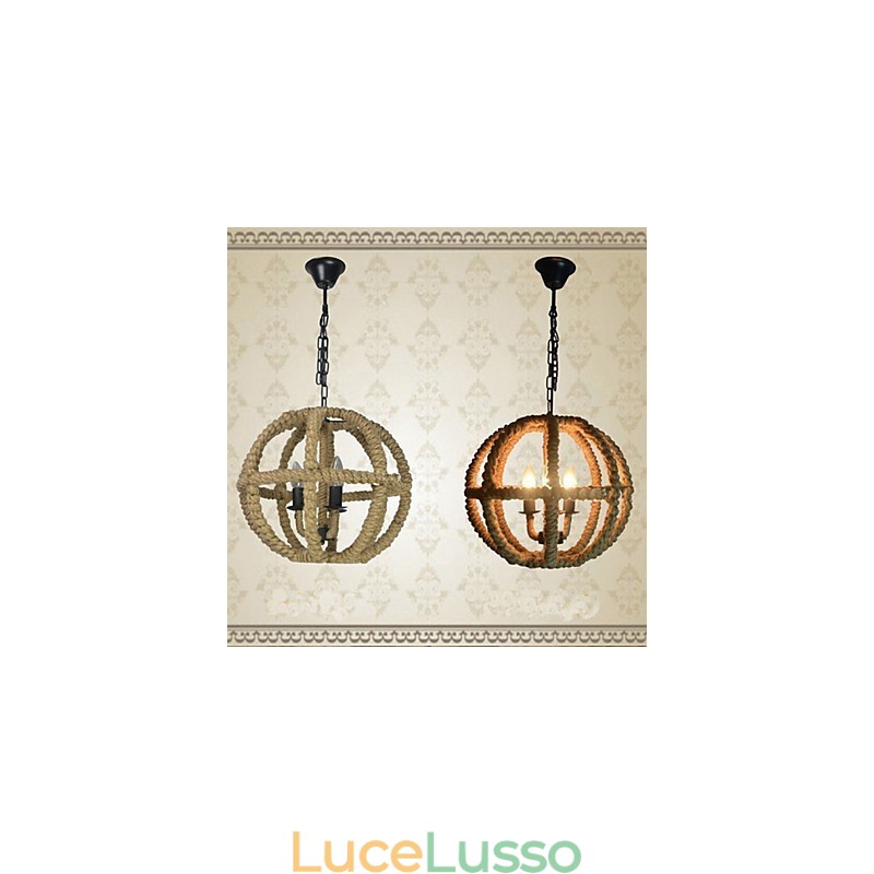 Lampadario in ferro battuto retrò in canapa industriale rurale di tipo nordamericano