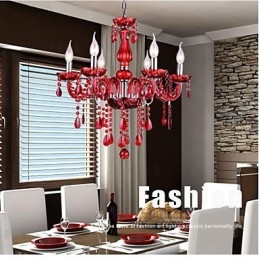 Lampadario Rosso Cristallo Lusso Moderno 6 Luci