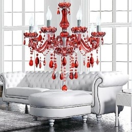 Lampadario Rosso Cristallo Lusso Moderno 6 Luci