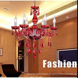 Lampadario Rosso Cristallo Lusso Moderno 6 Luci