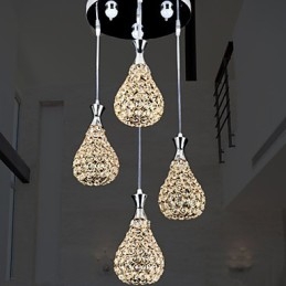 Lampada a sospensione a 4 teste in cristallo moderno contemporaneo in metallo