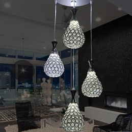 Lampada a sospensione a 4 teste in cristallo moderno contemporaneo in metallo