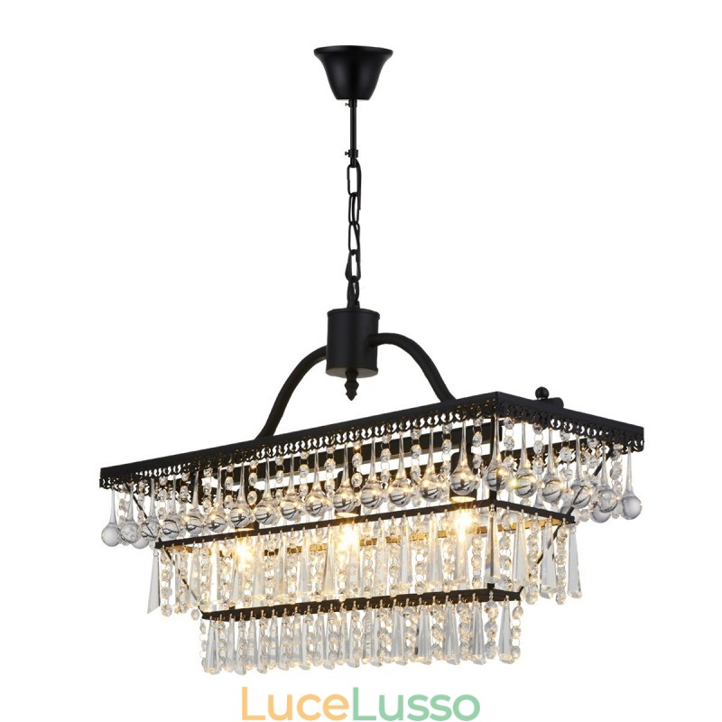 Lampadario in metallo di cristallo classico tradizionale rettangolare a 3 livelli per
