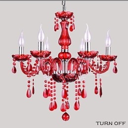 Lampadario Rosso Cristallo Lusso Moderno 6 Luci
