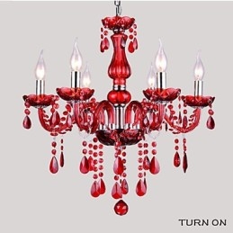 Lampadario Rosso Cristallo Lusso Moderno 6 Luci