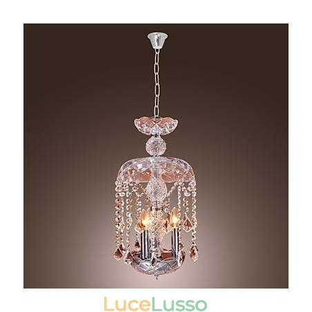 Lampada a sospensione moderna in cristallo con 3 luci in paralume in vetro Lampada a sospensione moderna in cristallo con 3 luci in paralume in vetro