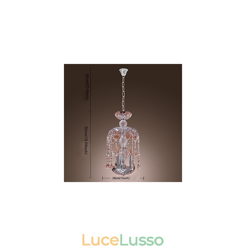 Lampada a sospensione moderna in cristallo con 3 luci in paralume in vetro