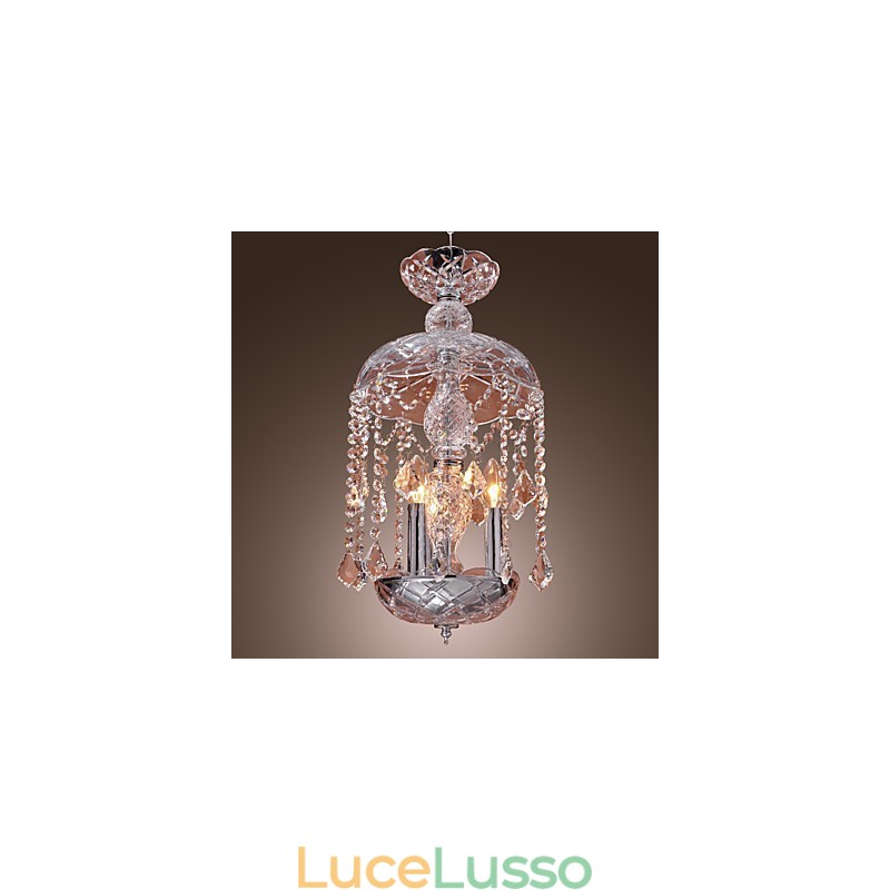 Lampada a sospensione moderna in cristallo con 3 luci in paralume in vetro
