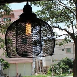 Lampadario in ferro battuto a forma di gabbia per uccelli retrò americano