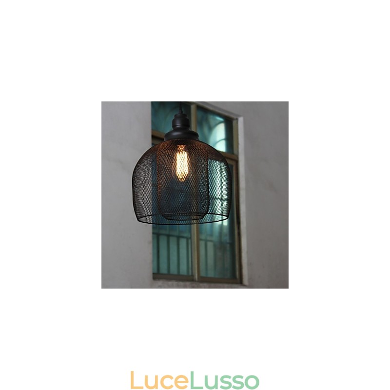Lampadario in ferro battuto a forma di gabbia per uccelli retrò americano