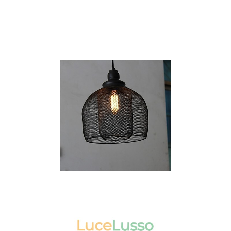 Lampadario in ferro battuto a forma di gabbia per uccelli retrò americano