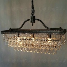 Lampadario in metallo di cristallo classico tradizionale rettangolare a 3 livelli per