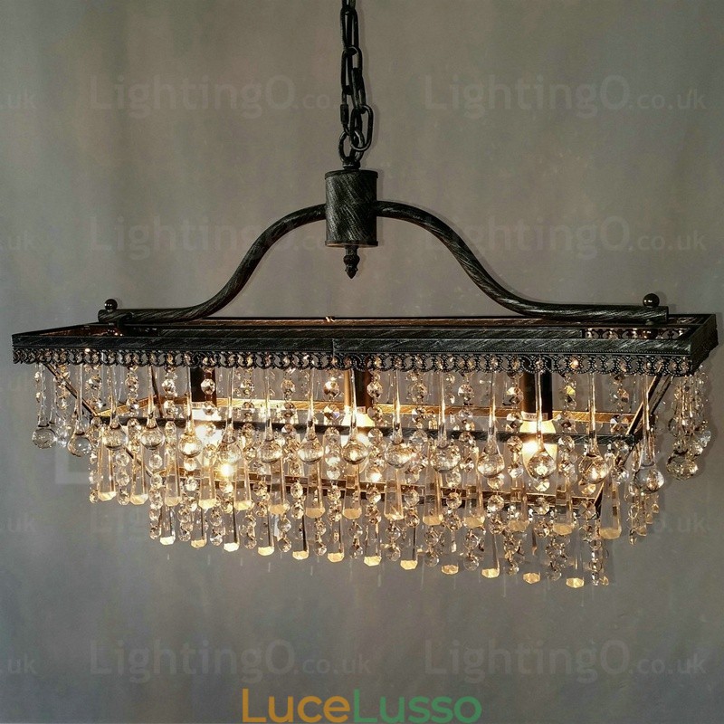 Lampadario in metallo di cristallo classico tradizionale rettangolare a 3 livelli per
