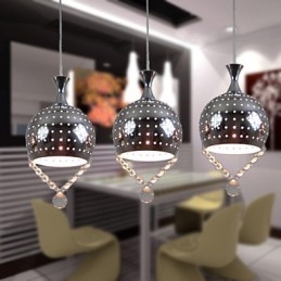 Lampada a sospensione a 3 teste in cristallo moderno contemporaneo in metallo