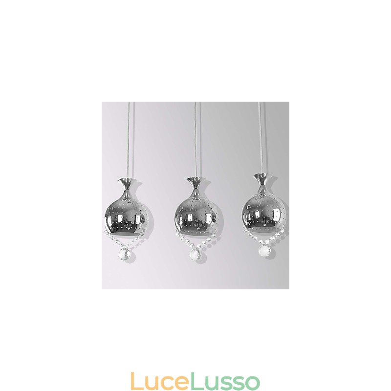 Lampada a sospensione a 3 teste in cristallo moderno contemporaneo in metallo