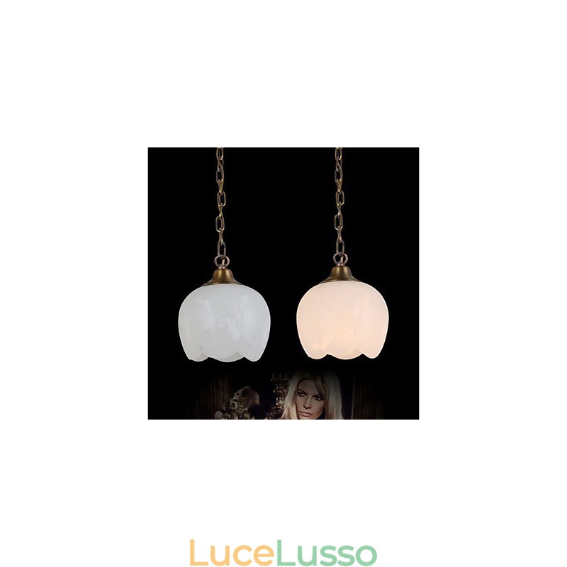 Lampadario singolo in marmo spagnolo e rame