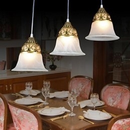 Pendente in bronzo a tre luci in vetro moiré classico europeo