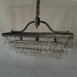 Lampadario in metallo di cristallo classico tradizionale rettangolare a 3 livelli per
