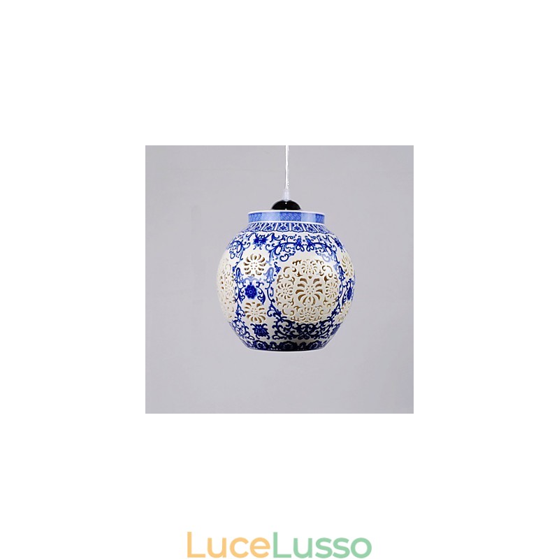 Lampada in ceramica retrò Lampadario a testa singola blu per scale Lampadario creativo