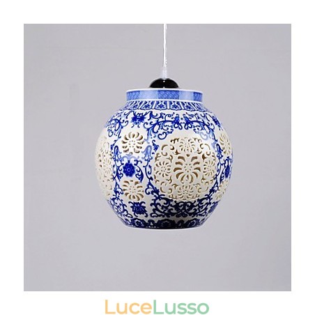 Lampada in ceramica retrò Lampadario a testa singola blu per scale Lampadario creativo Lampada in ceramica retrò Lampadario a testa singola blu per scale Lampadario creativo
