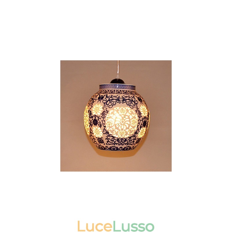 Lampada in ceramica retrò Lampadario a testa singola blu per scale Lampadario creativo