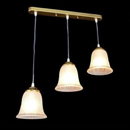 Pendente in bronzo con tre luci, paralume in vetro, modello europeo retrò classico