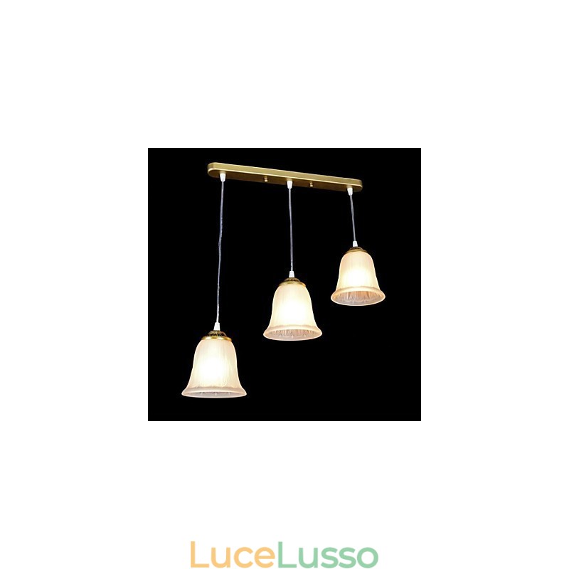 Pendente in bronzo con tre luci, paralume in vetro, modello europeo retrò classico