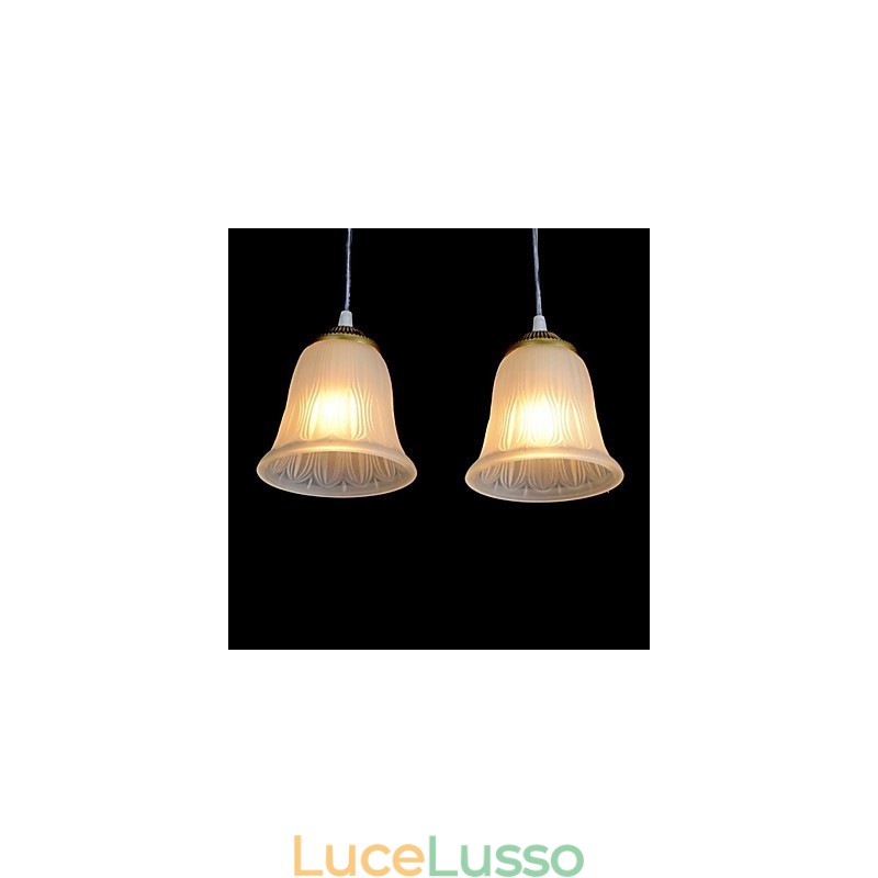 Pendente in bronzo con tre luci, paralume in vetro, modello europeo retrò classico