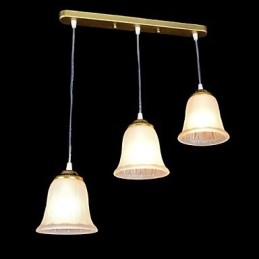 Pendente in bronzo con tre luci, paralume in vetro, modello europeo retrò classico