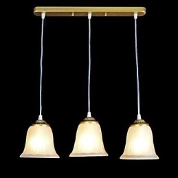 Pendente in bronzo con tre luci, paralume in vetro, modello europeo retrò classico